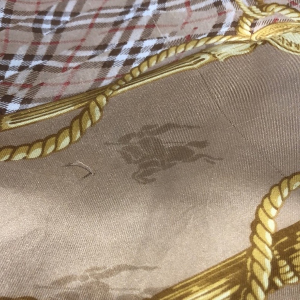 Burberry Vintage Beige and Yellow Check Silk Scarf - Picture 6 of 9